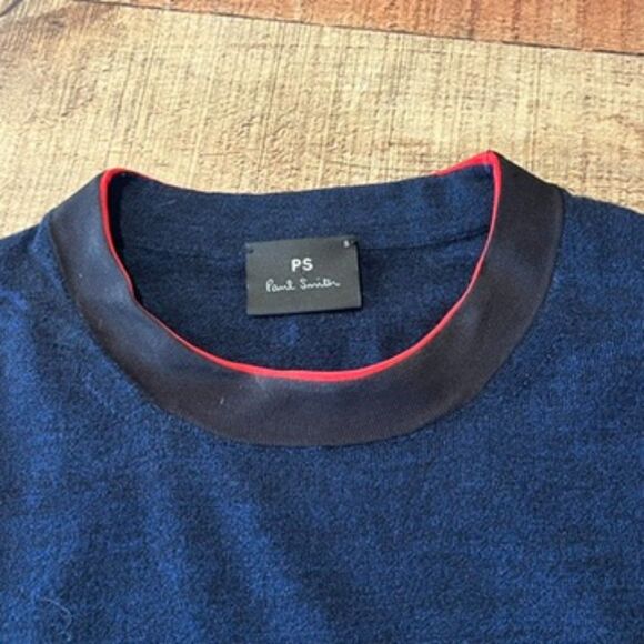 Paul Smith Navy Blue Merino Wool Men's Sweater Pullover Small Crew Neck - Picture 5 of 6